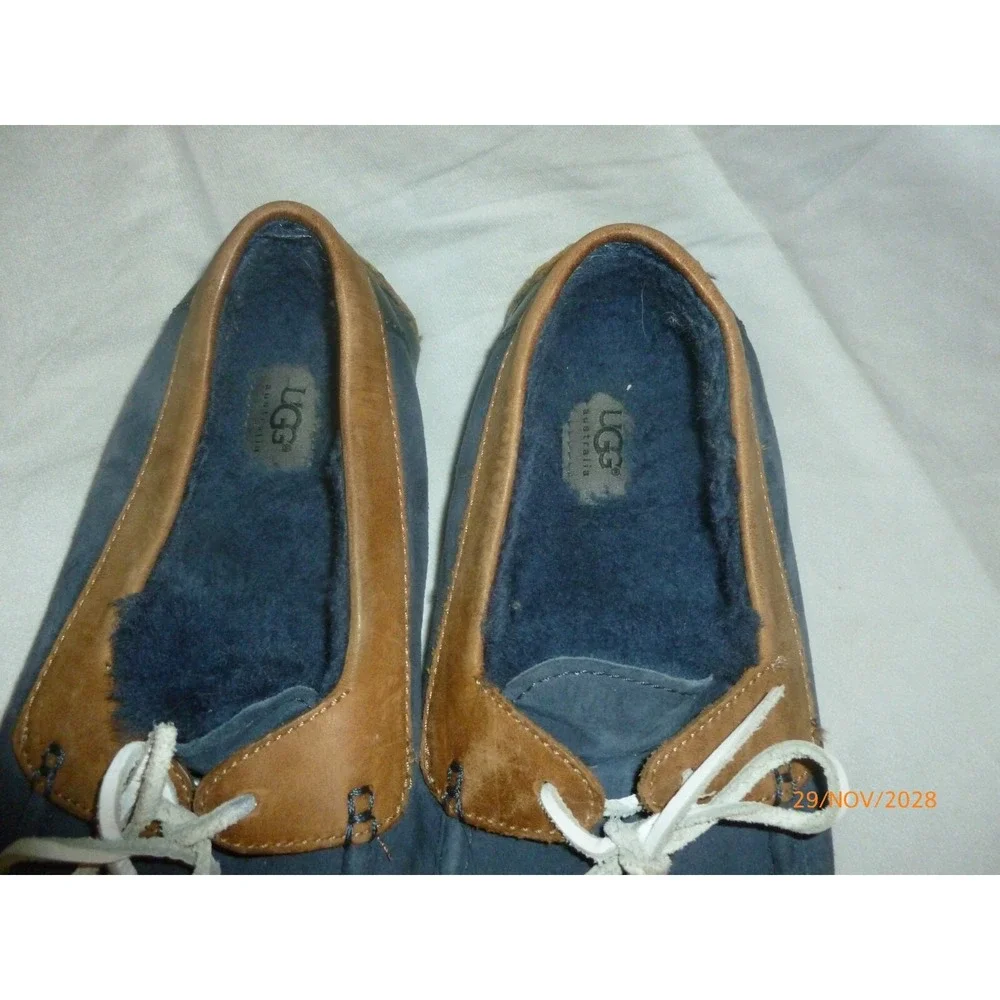 UGG Australia Ascot Mens Navy Blue Suede Shearling Moccasin‎ Slippers Size 10